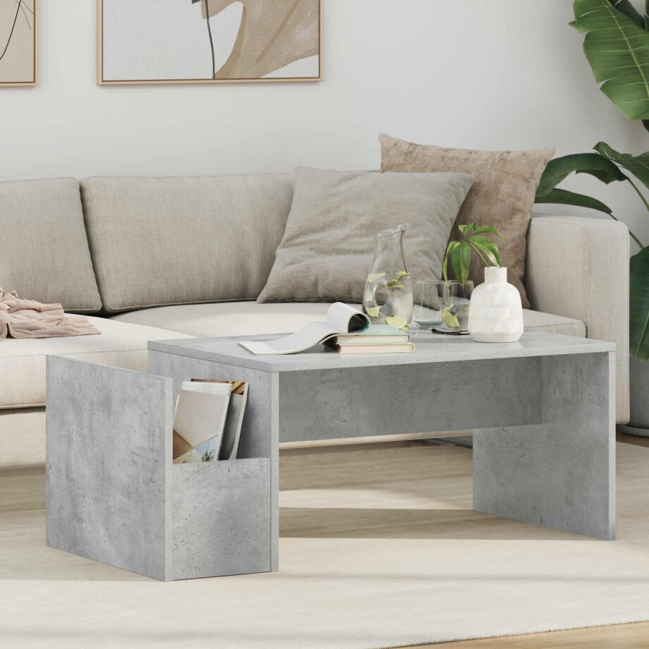 vidaXL Salontafel Beton Grijs 90 x 45 x 35 cm Bewerkt hout afbeelding 1
