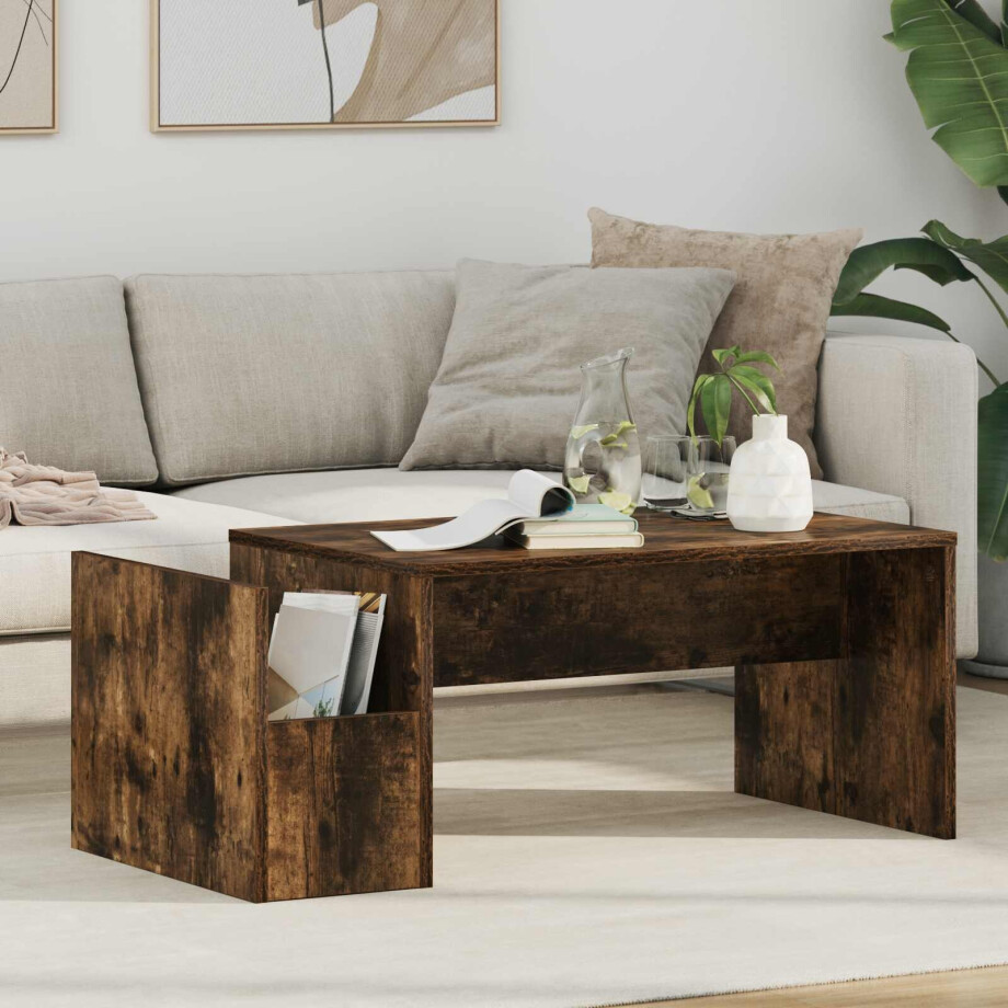 vidaXL Salontafel Gerookt eiken 90 x 45 x 35 cm Bewerkt hout afbeelding 1