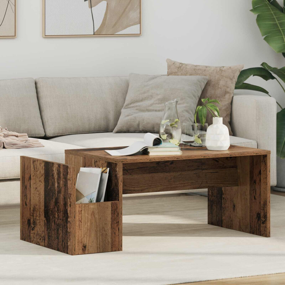 vidaXL Salontafel Oudhout 90 x 45 x 35 cm Bewerkt hout afbeelding 1