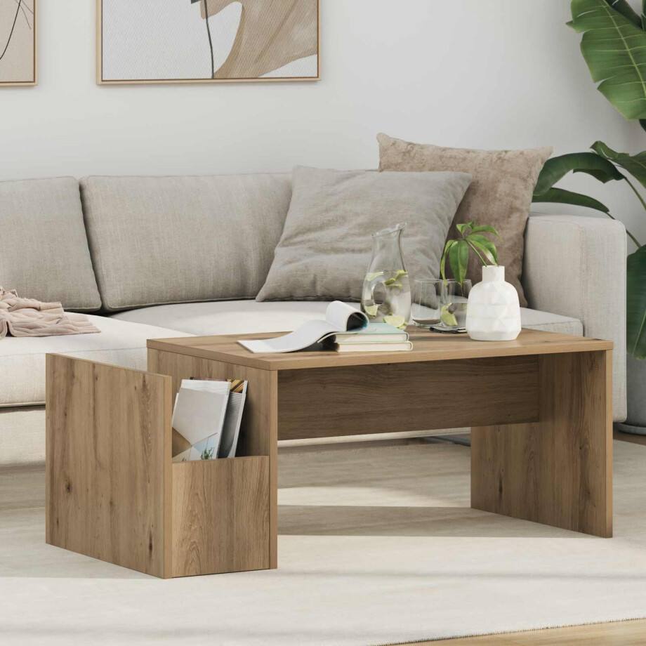 vidaXL Salontafel Artisan Eiken 90 x 45 x 35 cm Bewerkt hout afbeelding 1