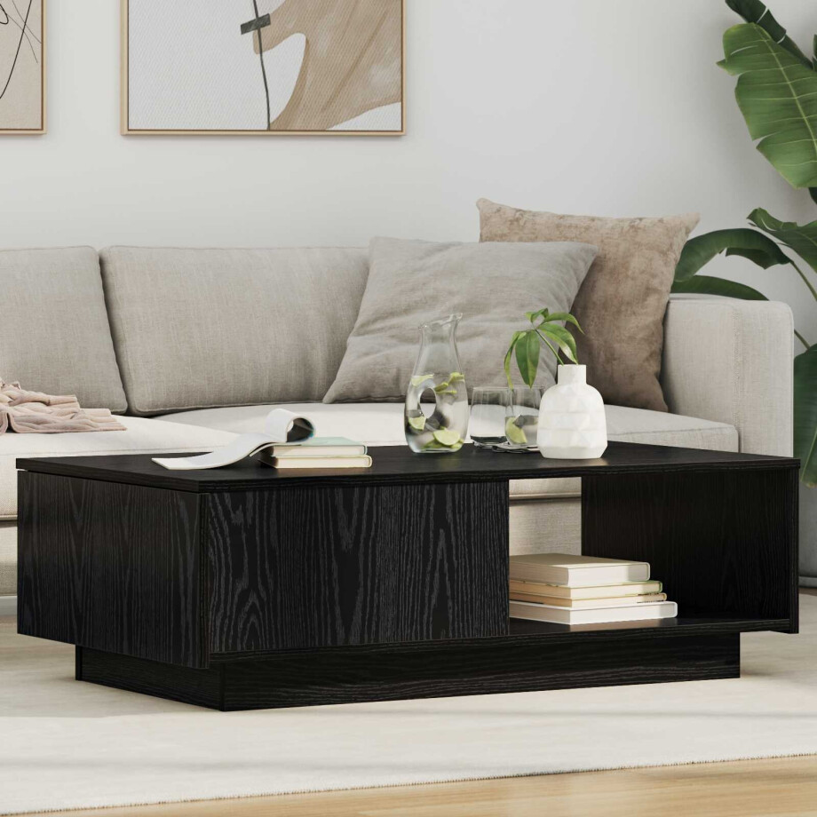 vidaXL Salontafel met lade Zwart Eiken 95 x 55 x 31 cm Bewerkt hout afbeelding 1