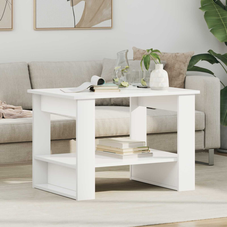 vidaXL Salontafel Wit 72 x 50 x 50 cm Bewerkt hout vidaXL Salontafel Wit 72 x 50 x 50 cm Bewerkt hout afbeelding 1