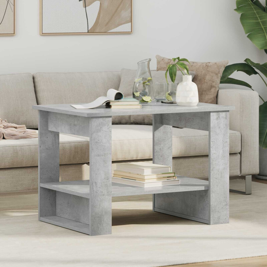 vidaXL Salontafel Beton Grijs 72 x 50 x 50 cm Bewerkt hout afbeelding 1