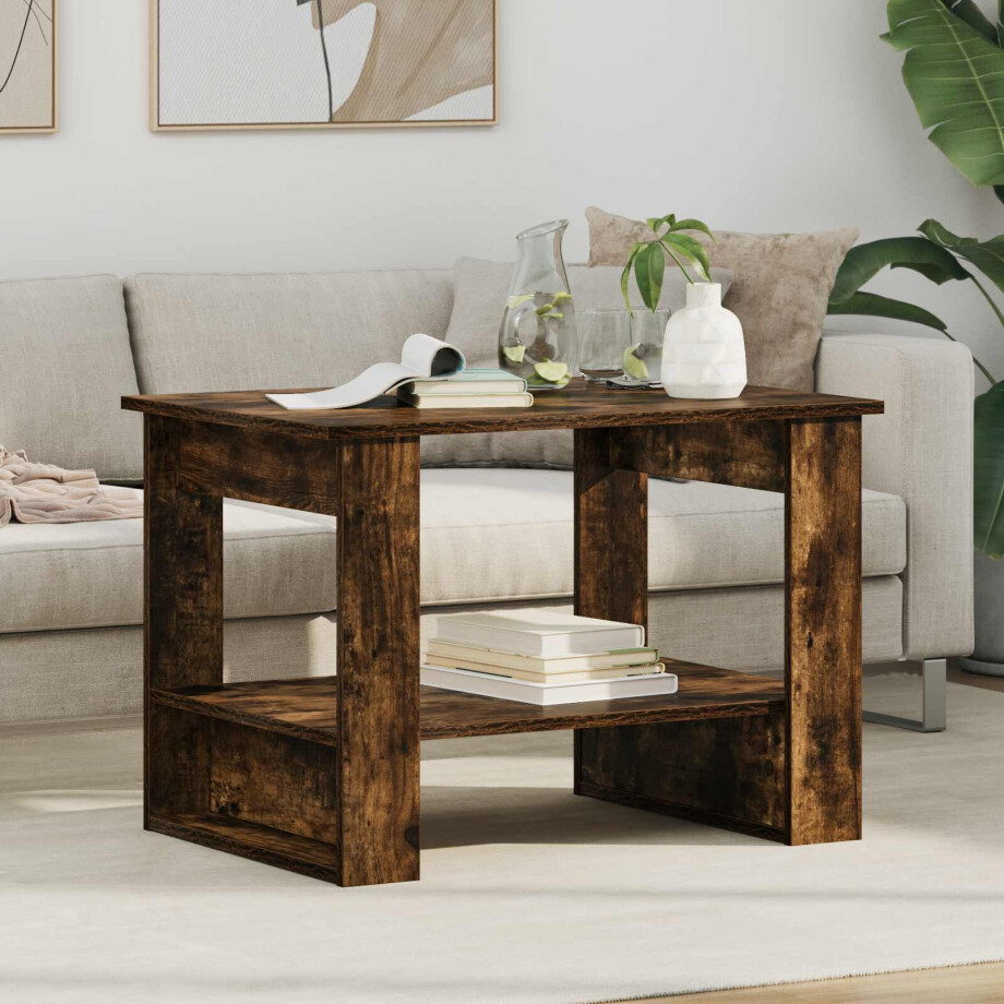 vidaXL Salontafel Gerookt eiken 72 x 50 x 50 cm Bewerkt hout afbeelding 1