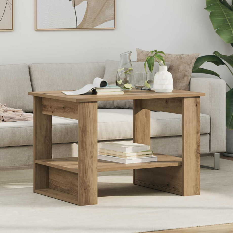 vidaXL Salontafel Artisan Eiken 72 x 50 x 50 cm Bewerkt hout afbeelding 1