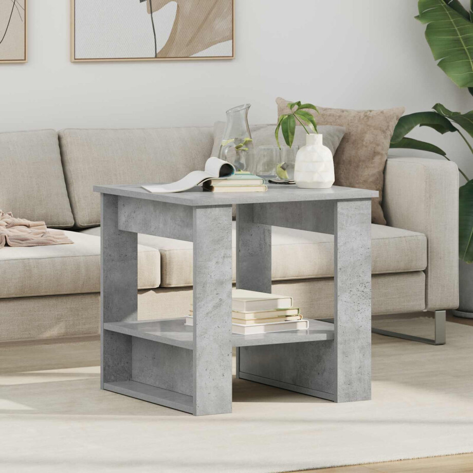 vidaXL Salontafel Beton Grijs 51 x 50 x 50 cm Bewerkt hout afbeelding 1