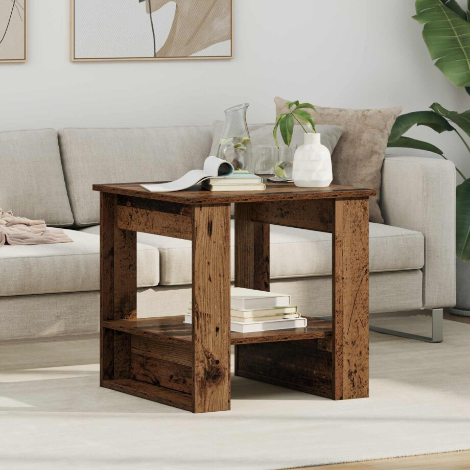 vidaXL Salontafel Oudhout 51 x 50 x 50 cm Bewerkt hout afbeelding 1