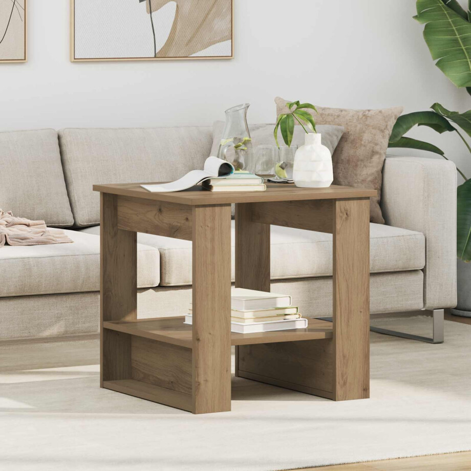 vidaXL Salontafel Artisan Eiken 51 x 50 x 50 cm Bewerkt hout afbeelding 1