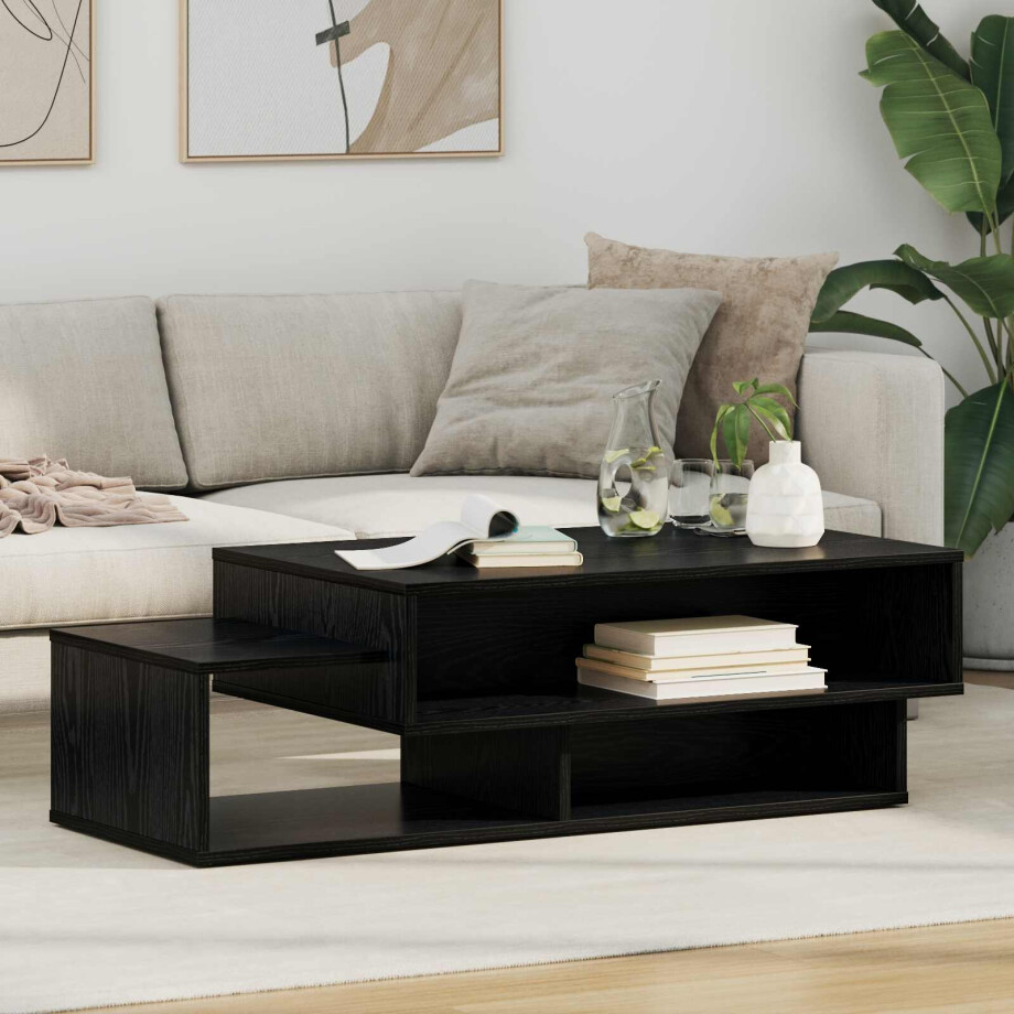 vidaXL Salontafel Zwart Eiken 105 x 50 x 32,5 cm Bewerkt hout vidaXL Salontafel Zwart Eiken 105 x 50 x 32,5 cm Bewerkt hout afbeelding 1