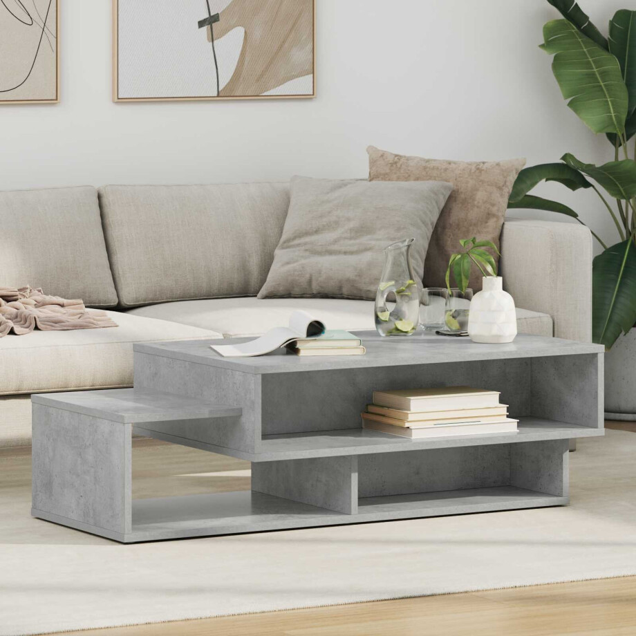 vidaXL Salontafel Beton Grijs 105 x 50 x 32,5 cm Bewerkt hout afbeelding 1