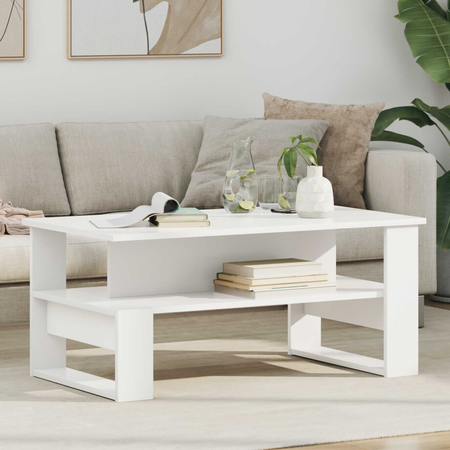 vidaXL Salontafel Wit 90 x 50 x 40 cm Bewerkt hout afbeelding 1