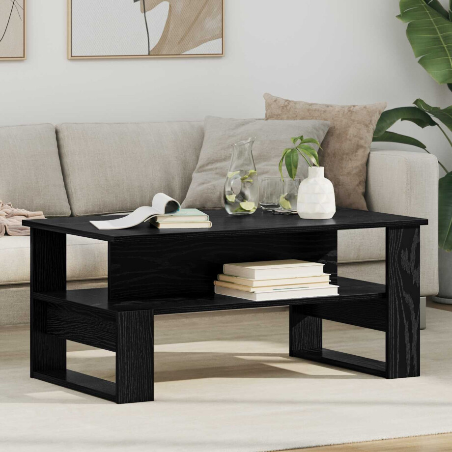 vidaXL Salontafel Zwart Eiken 90 x 50 x 40 cm Bewerkt hout afbeelding 1