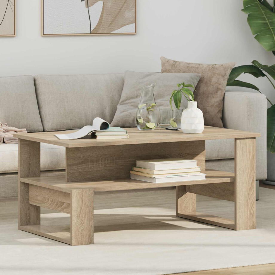 vidaXL Salontafel Sonoma Eiken 90 x 50 x 40 cm Bewerkt hout afbeelding 1