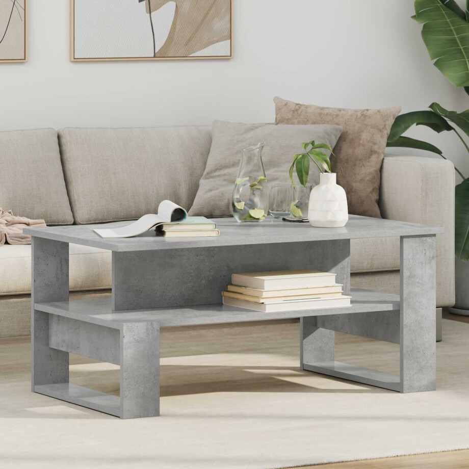 vidaXL Salontafel Beton Grijs 90 x 50 x 40 cm Bewerkt hout afbeelding 1