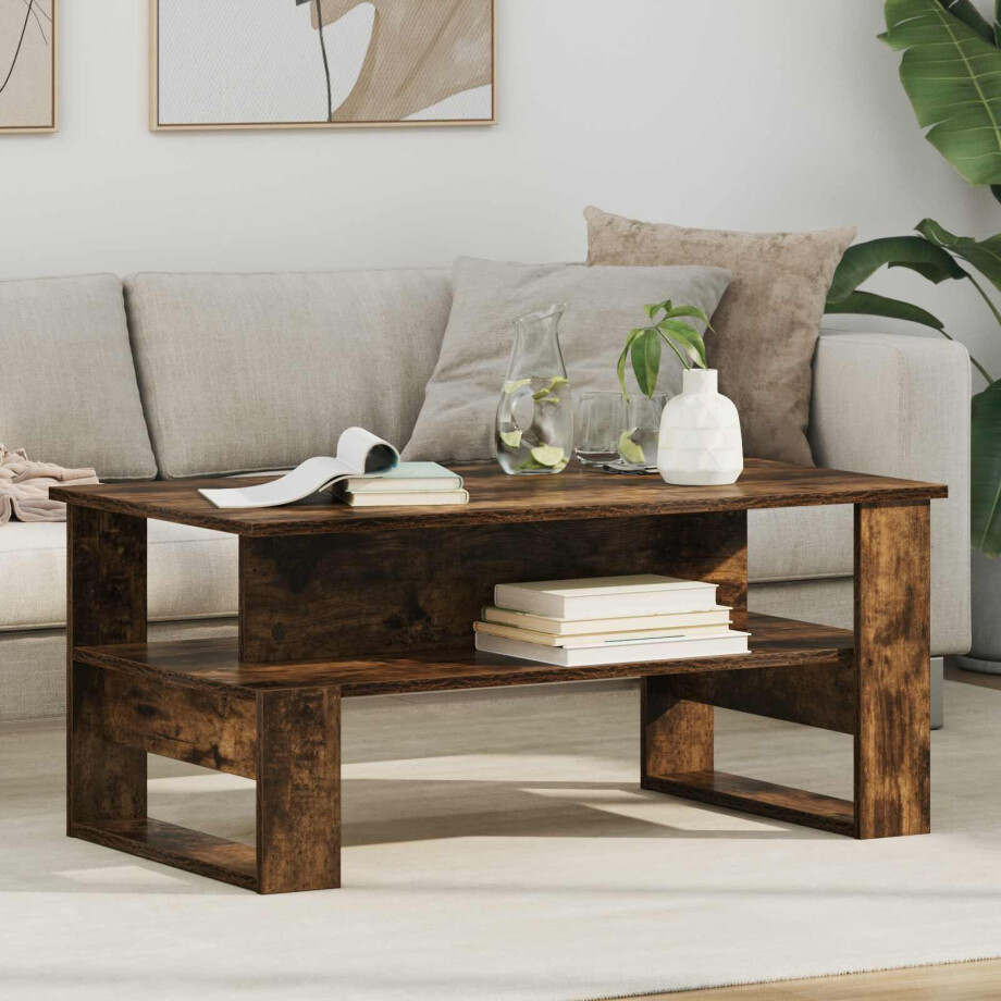 vidaXL Salontafel Gerookt eiken 90 x 50 x 40 cm Bewerkt hout afbeelding 1