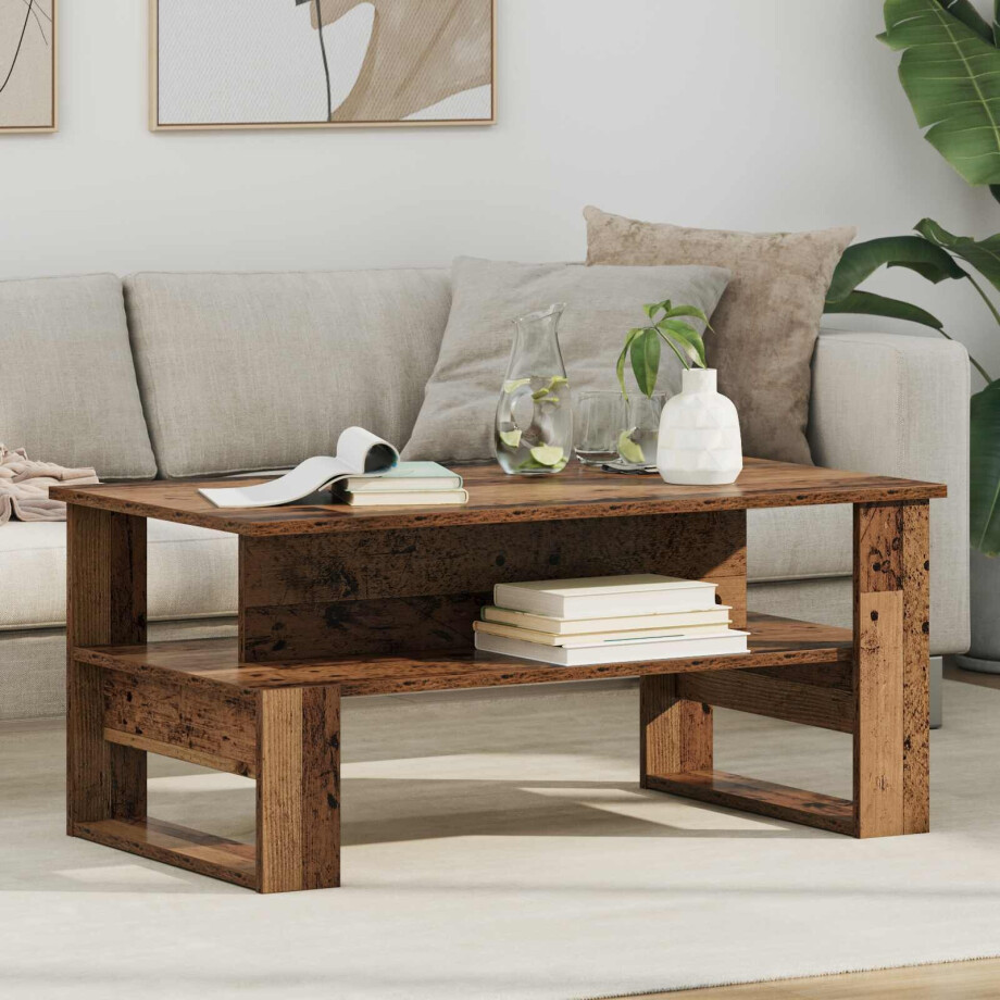 vidaXL Salontafel Oudhout 90 x 50 x 40 cm Bewerkt hout afbeelding 1