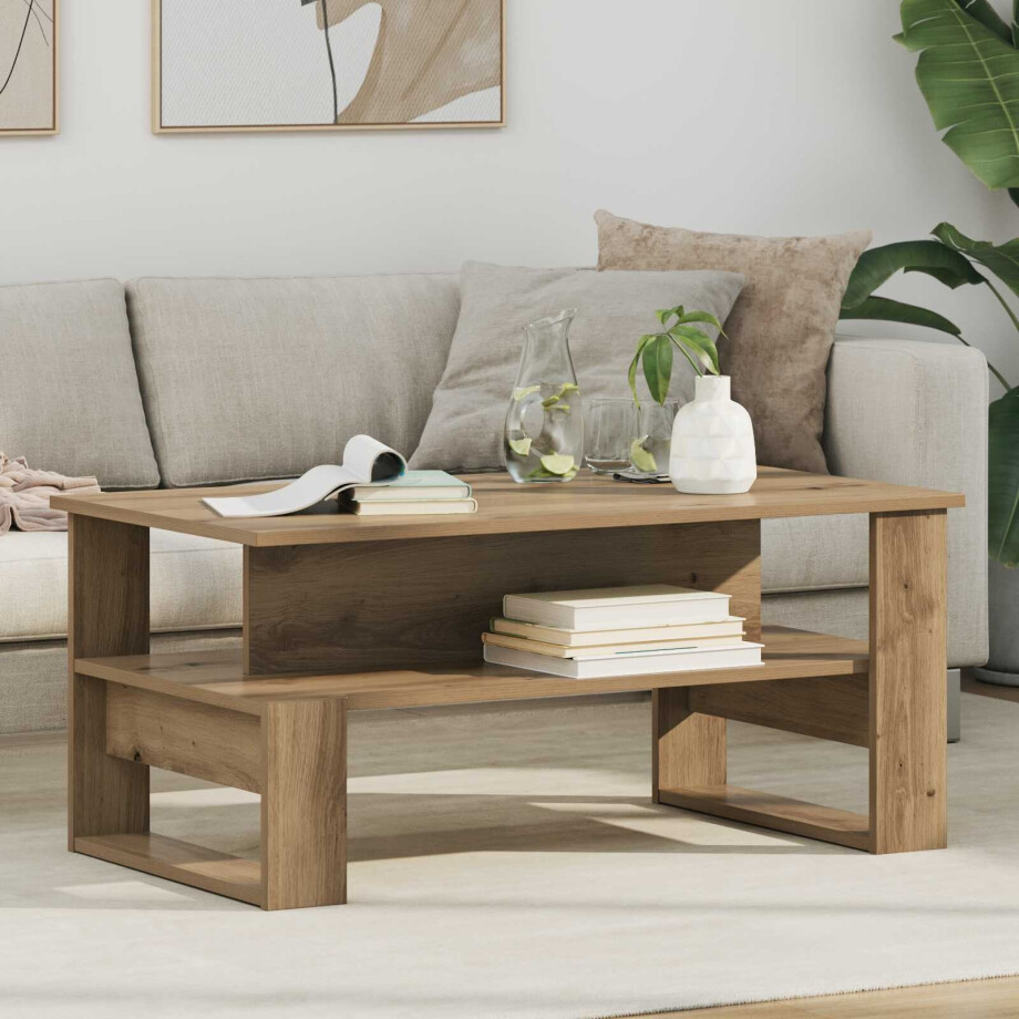 vidaXL Salontafel Artisan Eiken 90 x 50 x 40 cm Bewerkt hout afbeelding 1