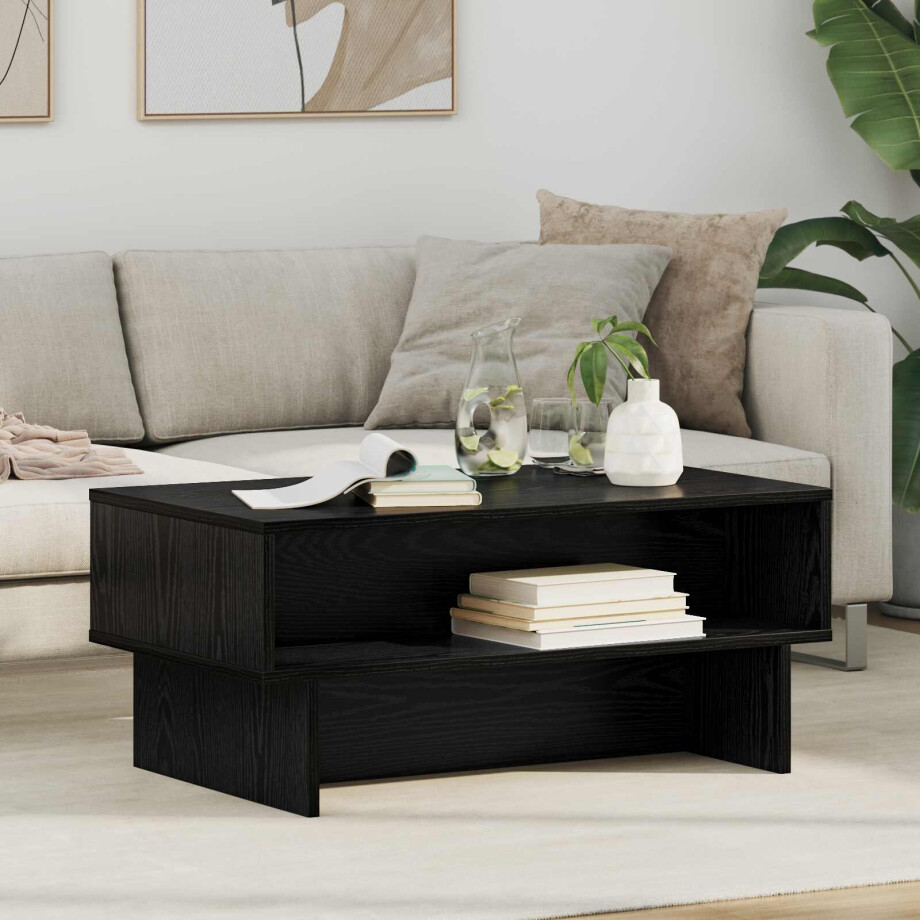 vidaXL Salontafel Zwart Eiken 80 x 46 x 35 cm Bewerkt hout afbeelding 1