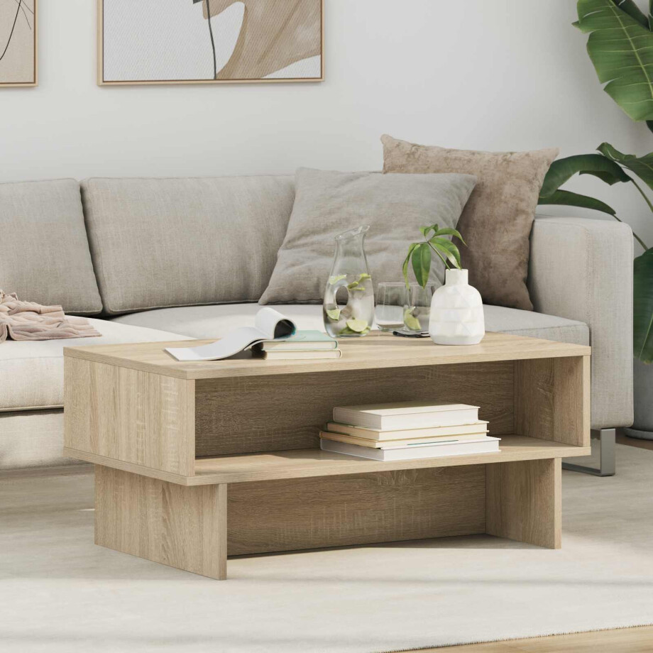 vidaXL Salontafel Sonoma Eiken 80 x 46 x 35 cm Bewerkt hout afbeelding 1