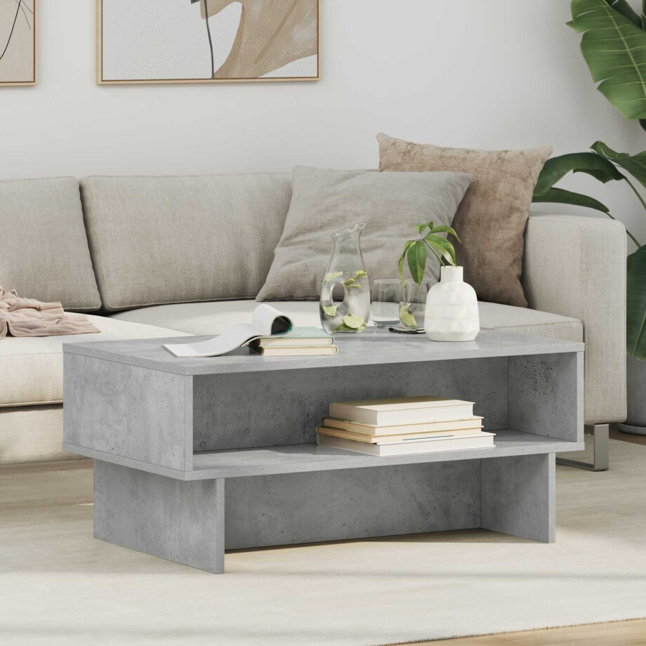 vidaXL Salontafel Beton Grijs 80 x 46 x 35 cm Bewerkt hout afbeelding 1