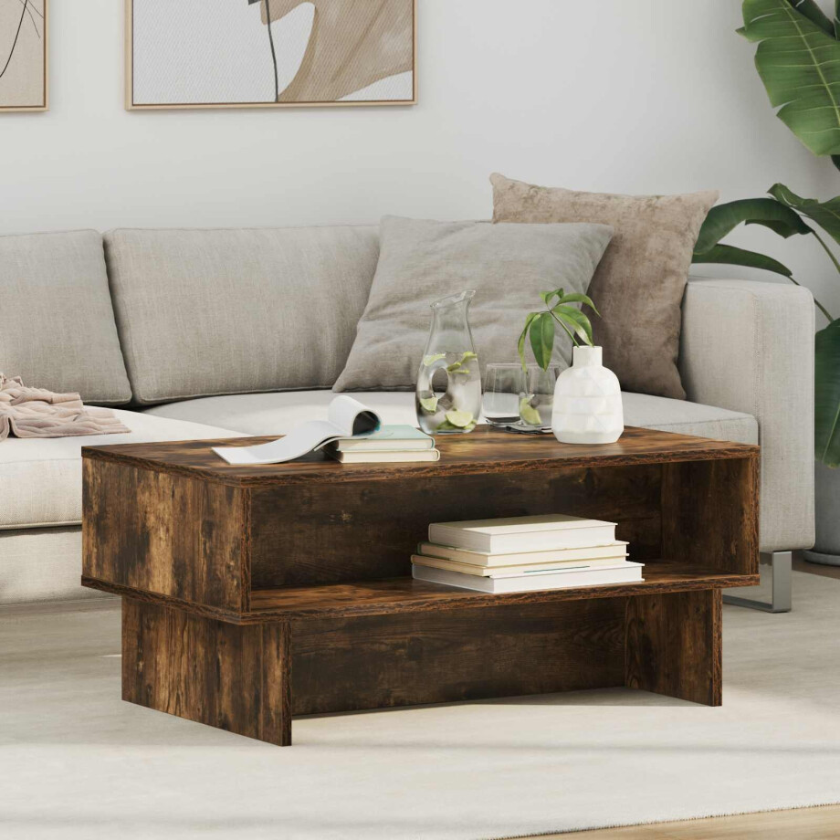 vidaXL Salontafel Gerookt eiken 80 x 46 x 35 cm Bewerkt hout afbeelding 1