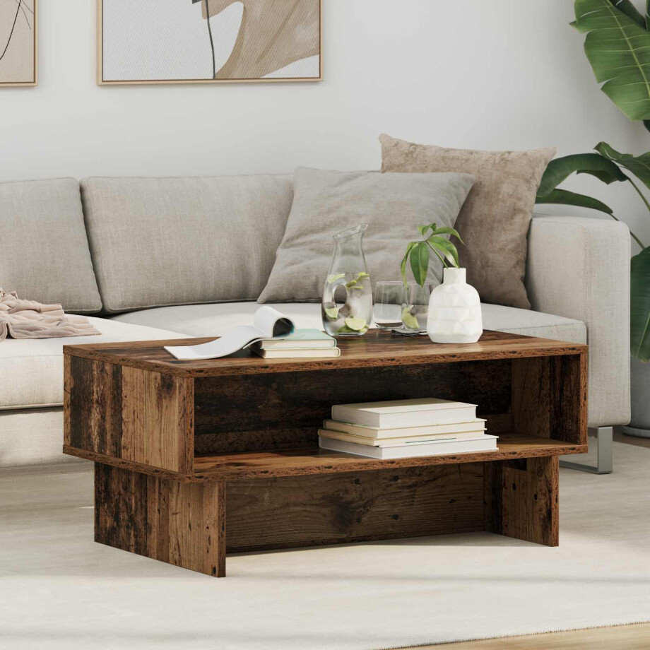 vidaXL Salontafel Oudhout 80 x 46 x 35 cm Bewerkt hout afbeelding 1