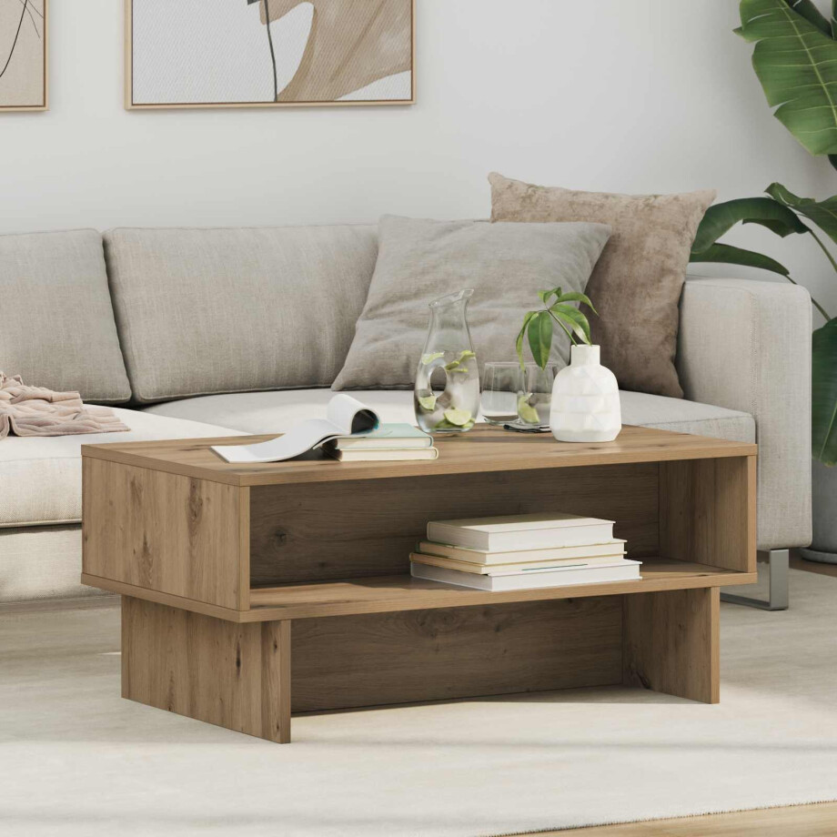 vidaXL Salontafel Artisan Eiken 80 x 46 x 35 cm Bewerkt hout afbeelding 1