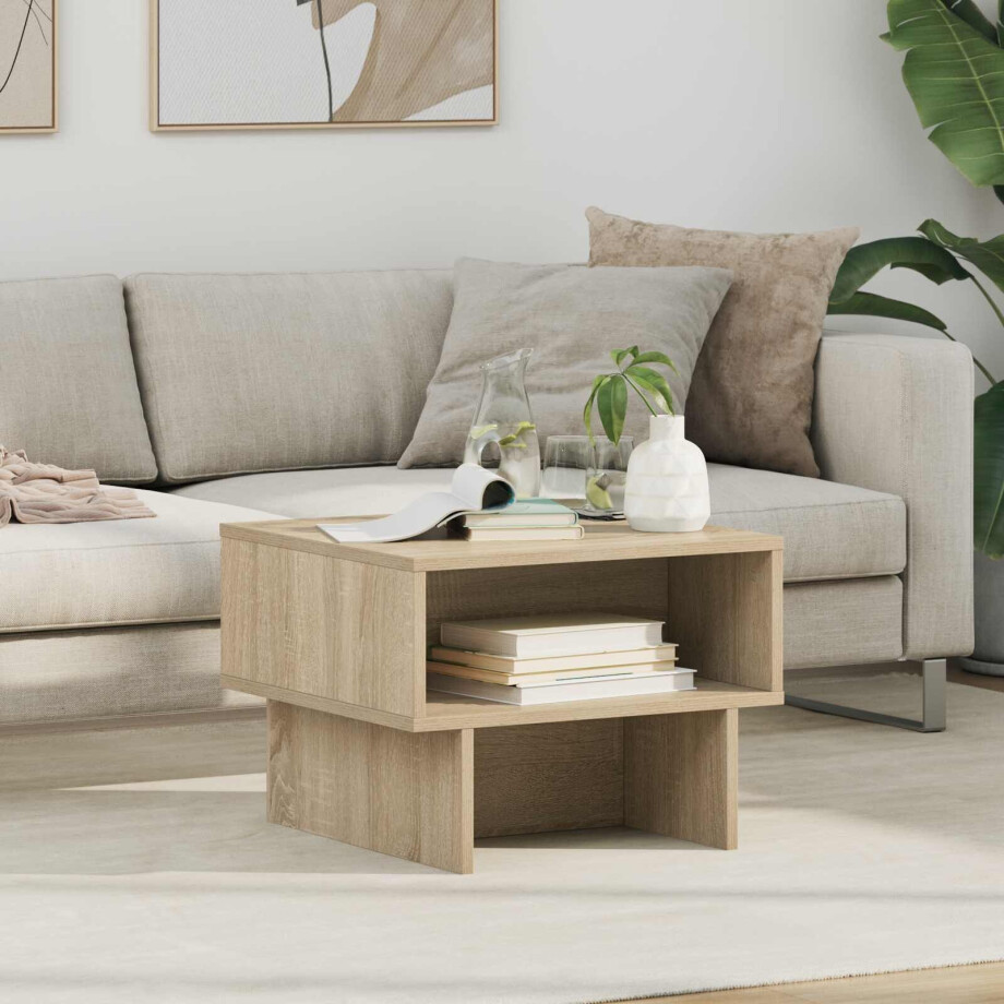 vidaXL Salontafel Sonoma Eiken 48 x 46 x 35 cm Bewerkt hout afbeelding 1
