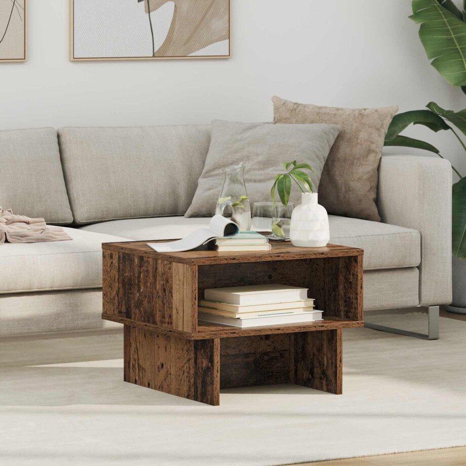 vidaXL Salontafel Oudhout 48 x 46 x 35 cm Bewerkt hout afbeelding 1