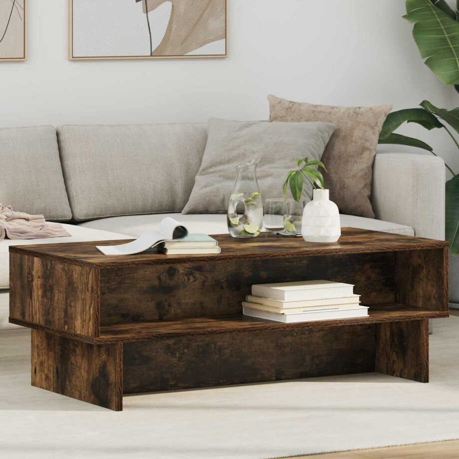 vidaXL Salontafel Gerookt eiken 100 x 46 x 35 cm Bewerkt hout afbeelding 1
