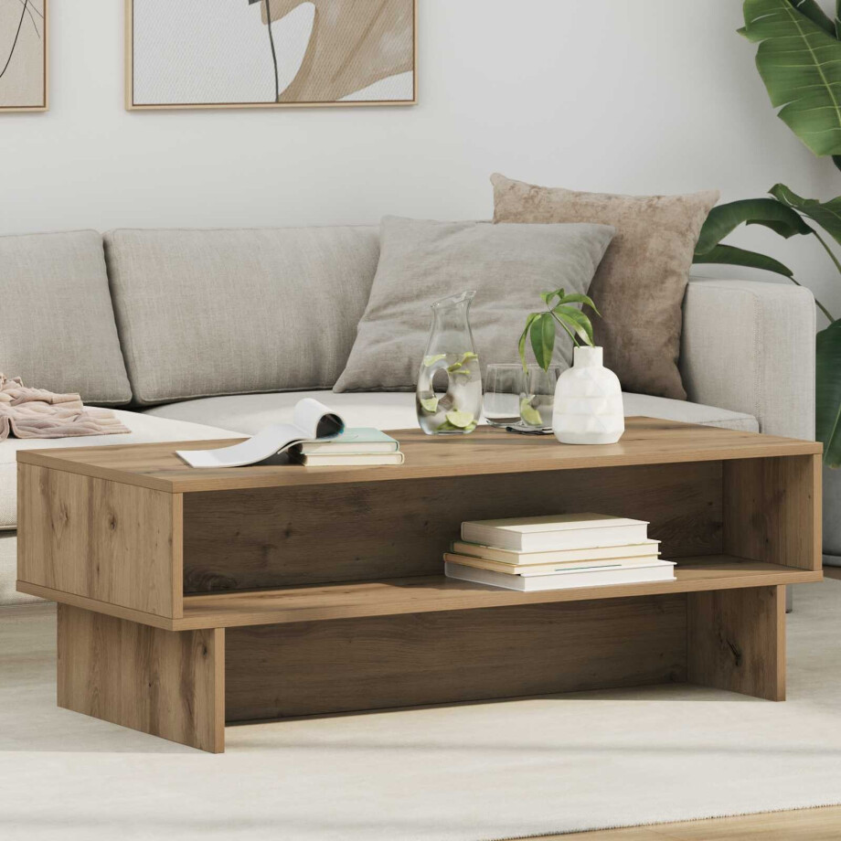 vidaXL Salontafel Artisan Eiken 100 x 46 x 35 cm Bewerkt hout afbeelding 1