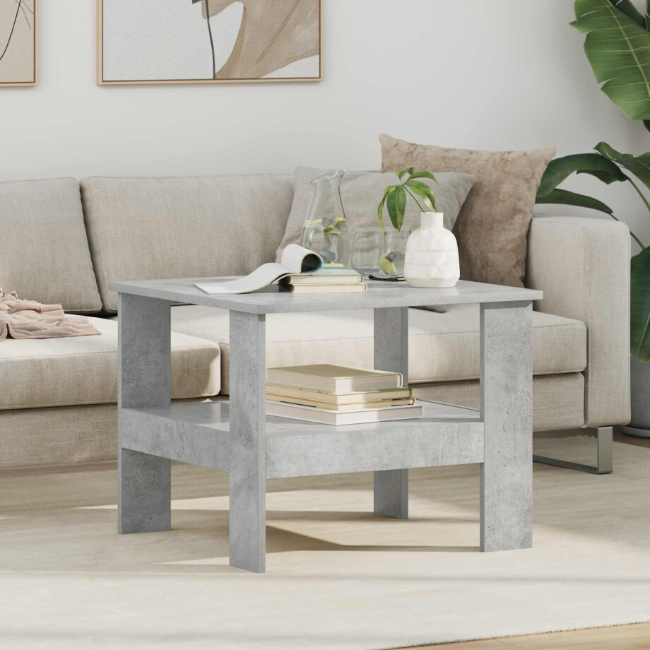 vidaXL Salontafel Beton Grijs 57 x 55 x 45 cm Bewerkt hout afbeelding 1