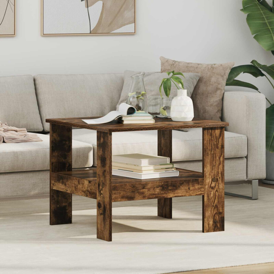 vidaXL Salontafel Gerookt eiken 57 x 55 x 45 cm Bewerkt hout afbeelding 1