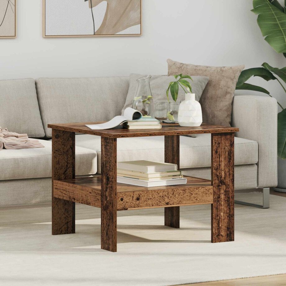 vidaXL Salontafel Oudhout 57 x 55 x 45 cm Bewerkt hout afbeelding 1