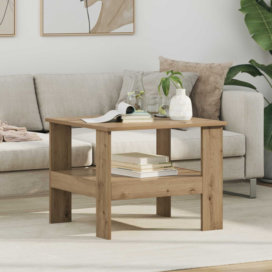 vidaXL Salontafel Artisan Eiken 57 x 55 x 45 cm Bewerkt hout afbeelding 1
