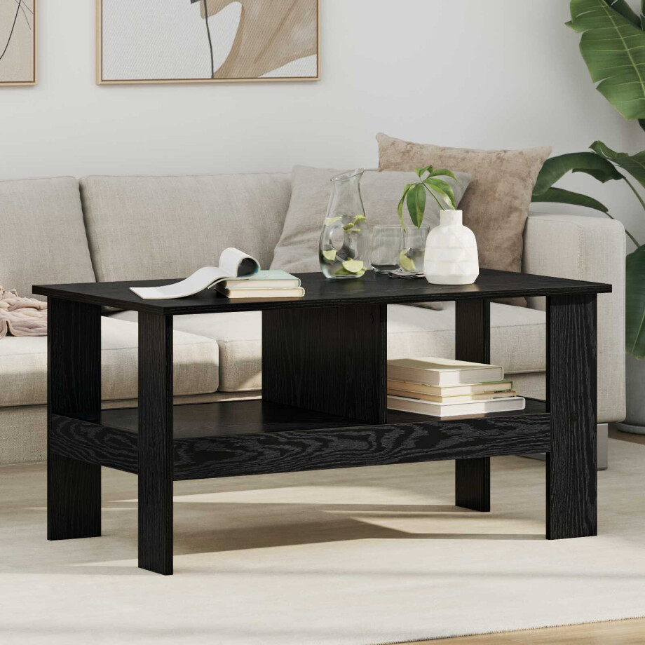 vidaXL Salontafel Zwart Eiken 90 x 50 x 45 cm Bewerkt hout afbeelding 1