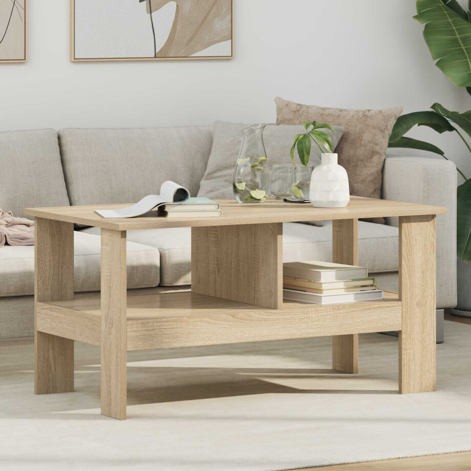 vidaXL Salontafel Sonoma Eiken 90 x 50 x 45 cm Bewerkt hout afbeelding 1