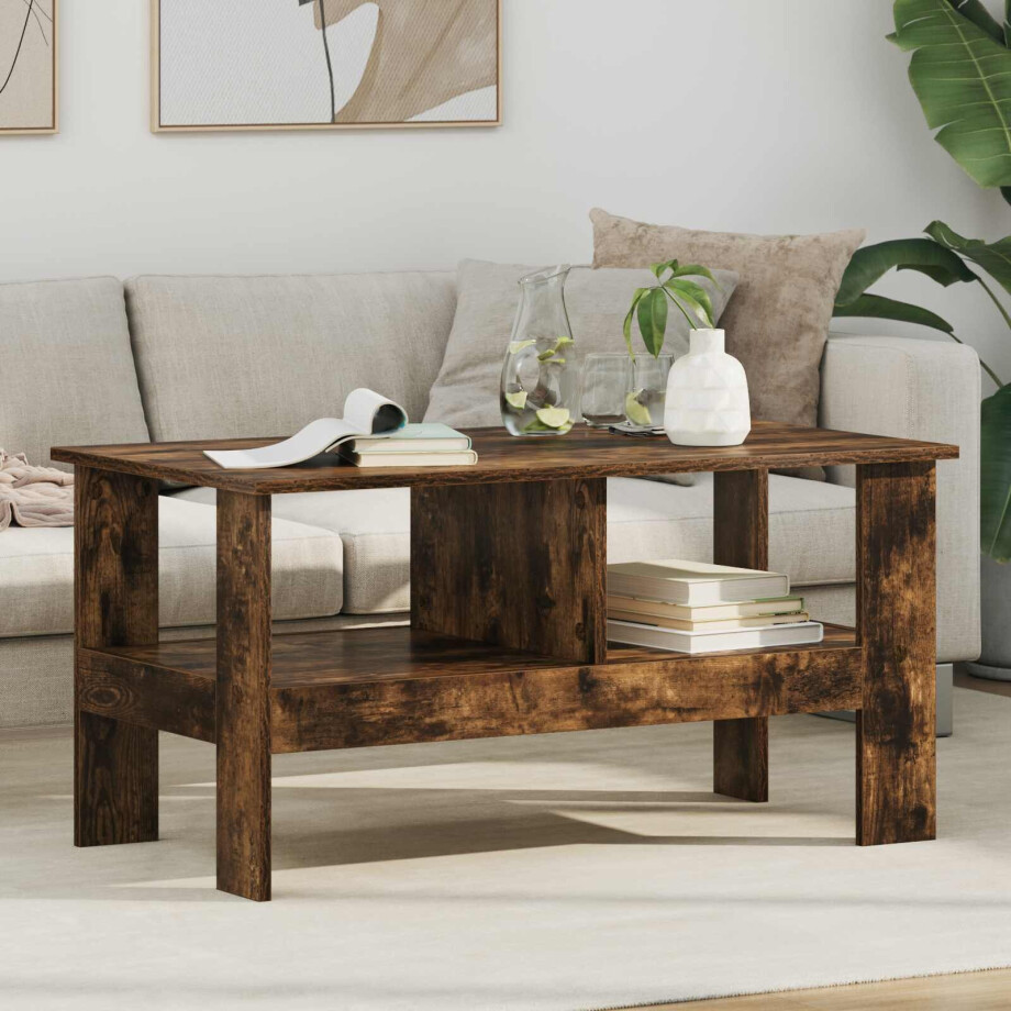 vidaXL Salontafel Gerookt eiken 90 x 50 x 45 cm Bewerkt hout afbeelding 1