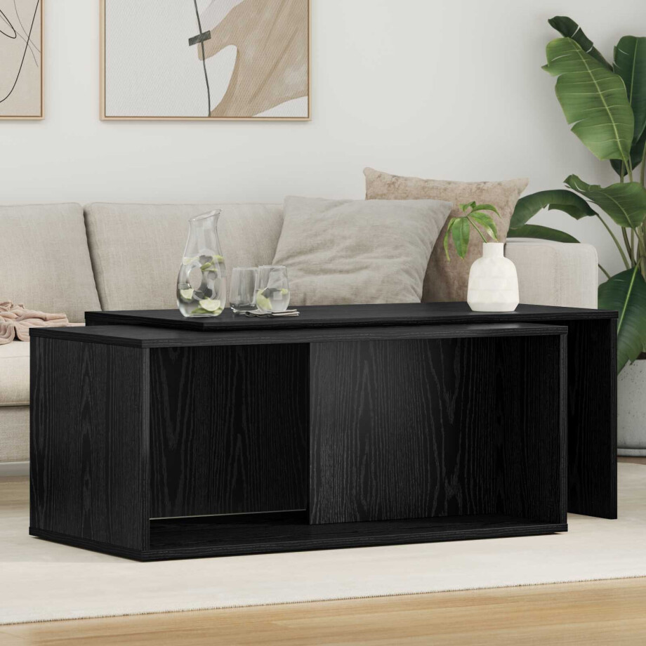 vidaXL Koffietafel Set 2 pcs Zwart Eiken Bewerkt hout afbeelding 1