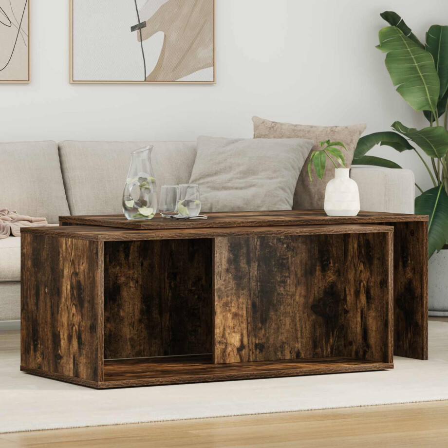 vidaXL Koffietafel Set 2 pcs Gerookt eiken Bewerkt hout afbeelding 1