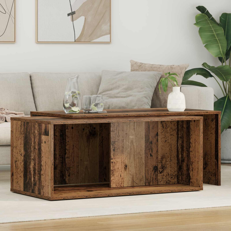 vidaXL Koffietafel Set 2 pcs Oudhout Bewerkt hout afbeelding 1