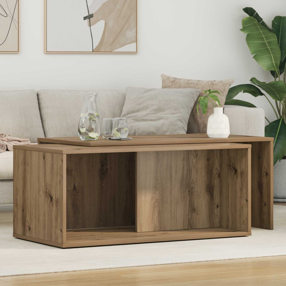 vidaXL Koffietafel Set 2 pcs Artisan Eiken Bewerkt hout afbeelding 1
