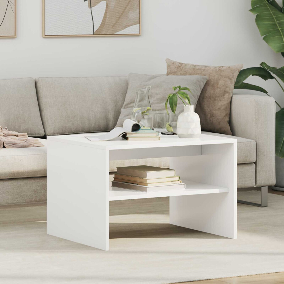 vidaXL Salontafel Wit 60 x 50 x 40 cm Bewerkt hout afbeelding 1