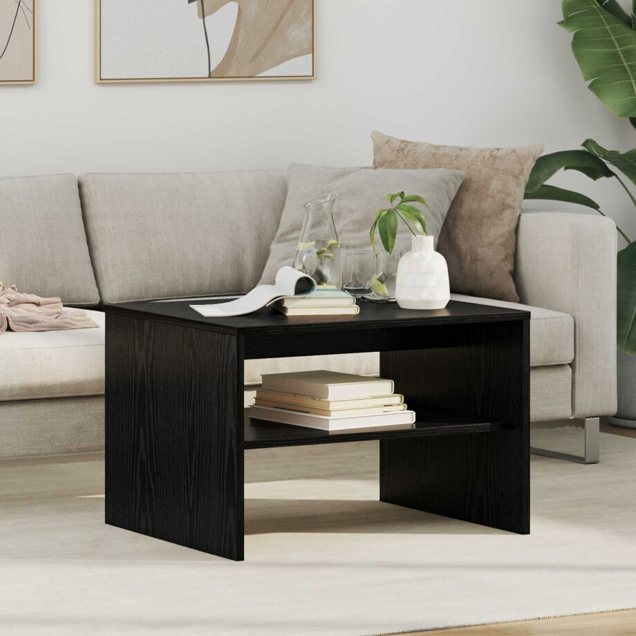 vidaXL Salontafel Zwart Eiken 60 x 50 x 40 cm Bewerkt hout afbeelding 1