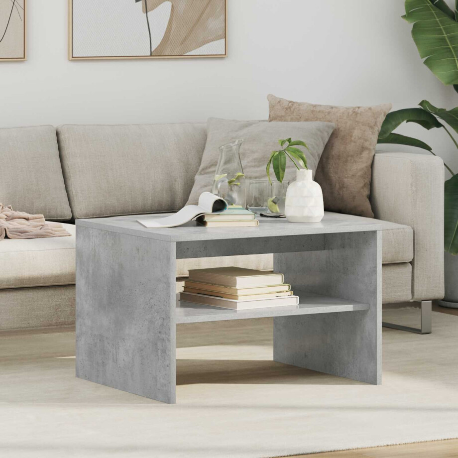 vidaXL Salontafel Beton Grijs 60 x 50 x 40 cm Bewerkt hout afbeelding 1