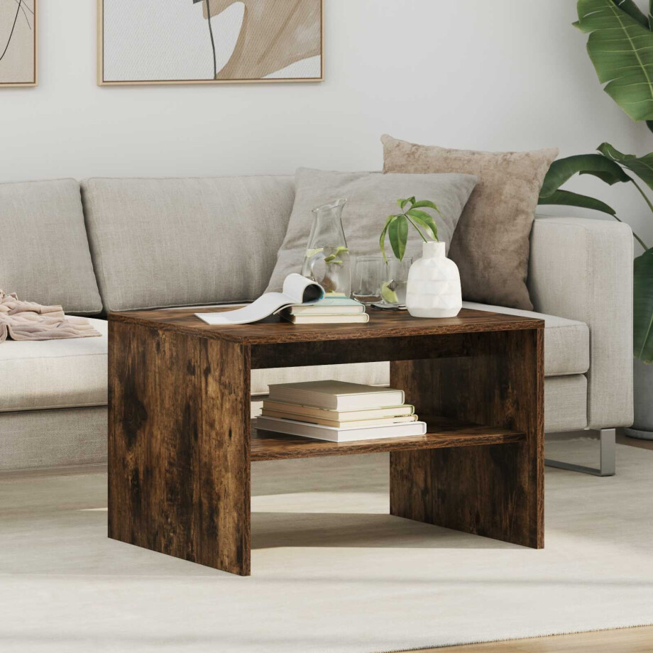 vidaXL Salontafel Gerookt eiken 60 x 50 x 40 cm Bewerkt hout afbeelding 1