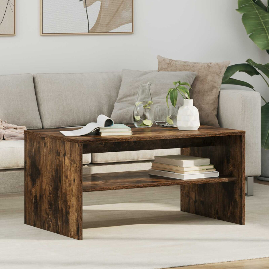 vidaXL Salontafel Gerookt eiken 80 x 50 x 40 cm Bewerkt hout afbeelding 1