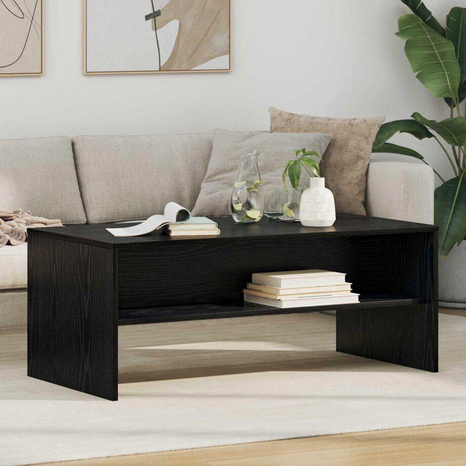 vidaXL Salontafel Zwart Eiken 100 x 50 x 40 cm Bewerkt hout afbeelding 1