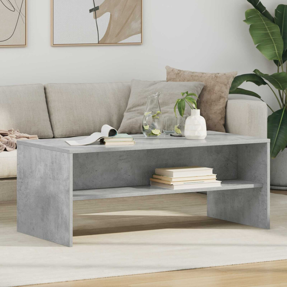 vidaXL Salontafel Beton Grijs 100 x 50 x 40 cm Bewerkt hout afbeelding 1