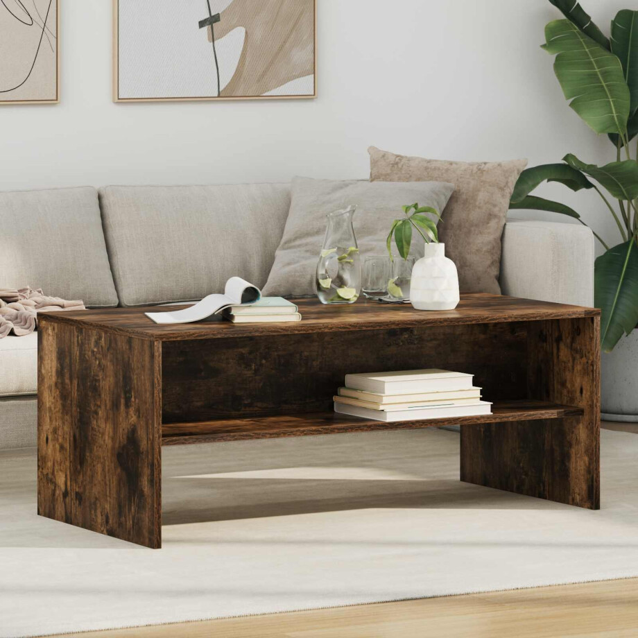 vidaXL Salontafel Gerookt eiken 100 x 50 x 40 cm Bewerkt hout afbeelding 1
